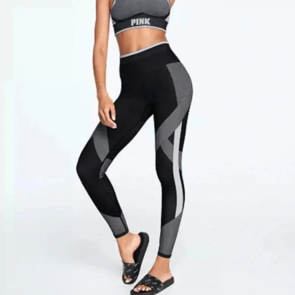 Pink Cool & Comfy Color Block Leggings - Gray/Black-Small - Picture 1 of 4